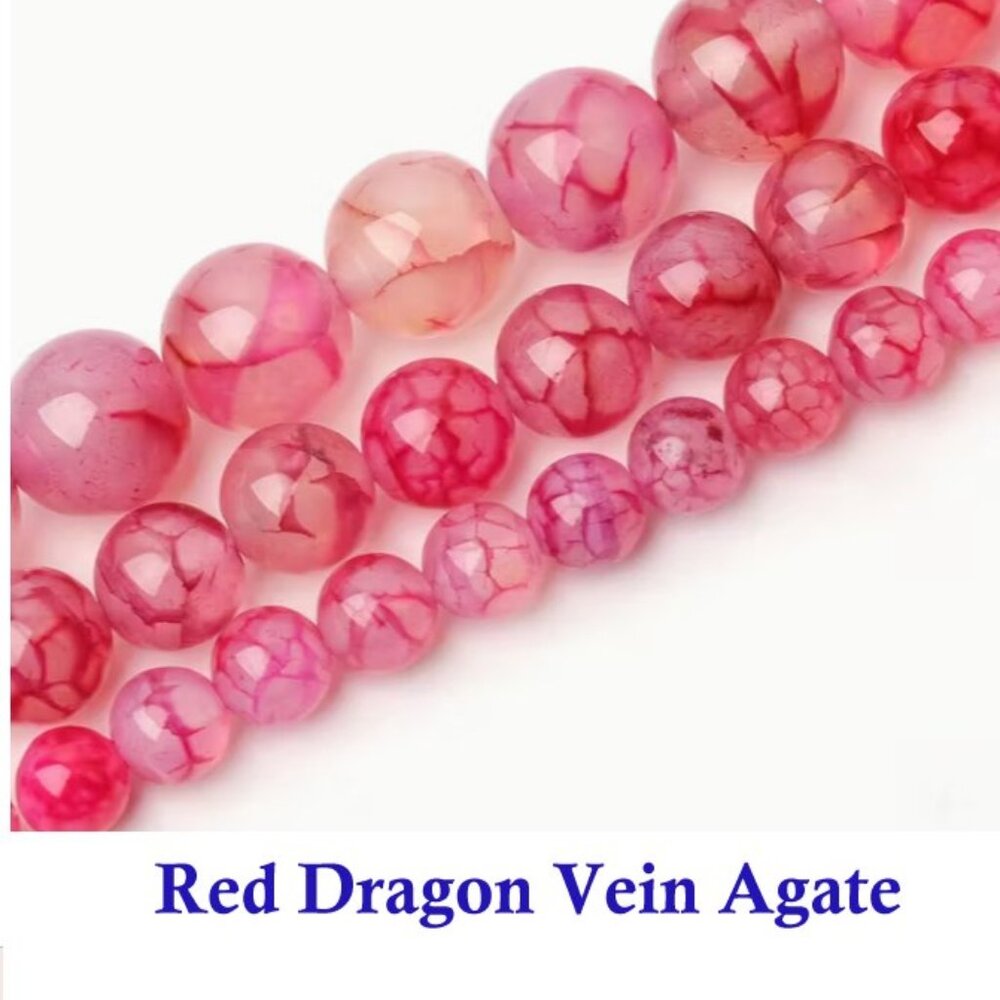 Red Fire Dragon Veins Agate Natural Stone  15" Strand